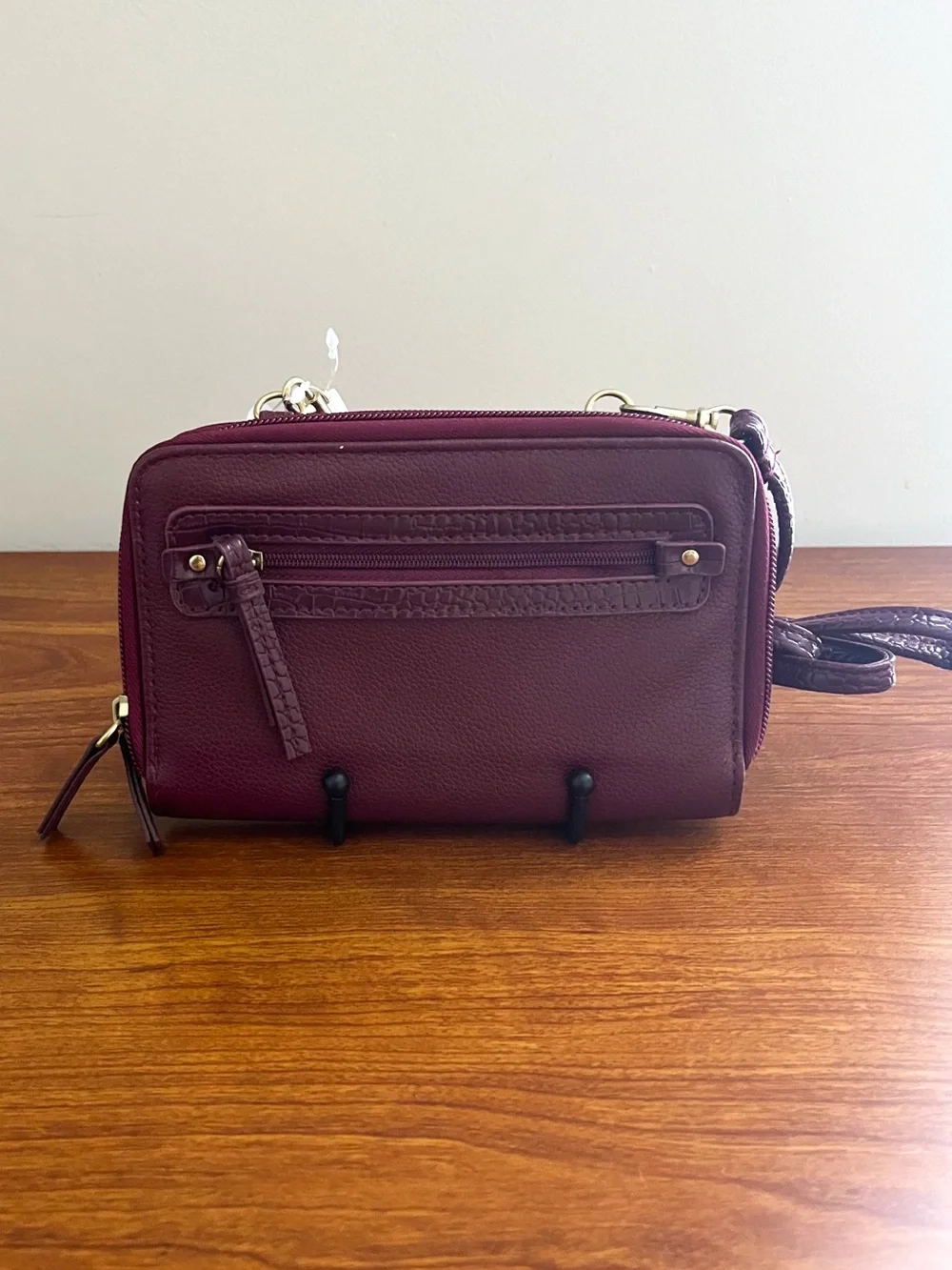NWT TIME & TRU Crossbody Organizing Purse Wallet Faux Vegan Phone Burgundy New